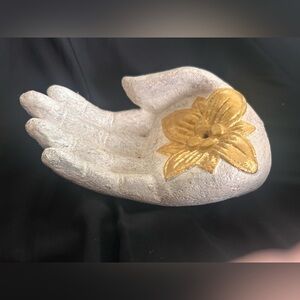 Sculpted Hand Incense holder with Gold Floral Accent